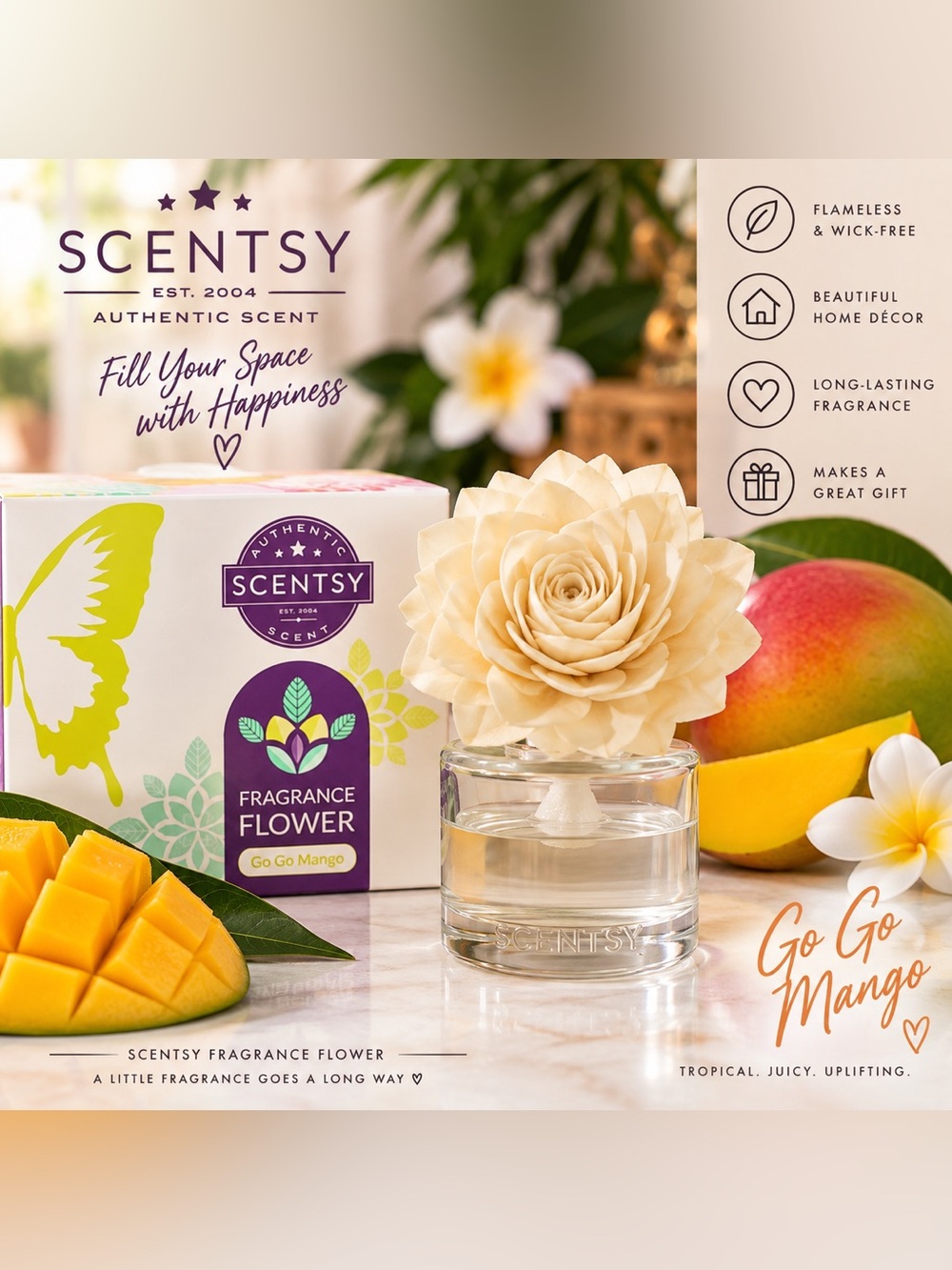 Scentsy Go Go Mango Fragrance Flower Diffuser New